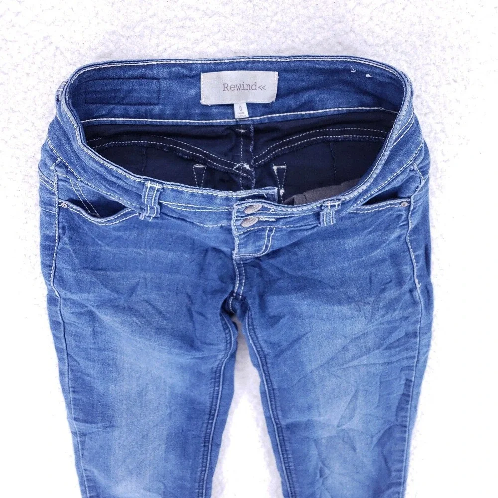 Rewind Jeans Denim Cotton Womens Size 0 Blue Straight Stretch VTG Mid Rise Slim
